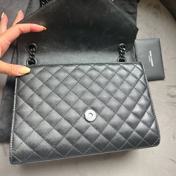 YSL Grain De Poudre Textured Mixed Matelasse Triquilt Monogram Bag Black - Picture 12 of 16